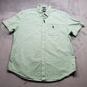 U.S Polo Assn Button Down Short Sleeve Plaid Shirt 1 Pocket Green Blue Men Sz L